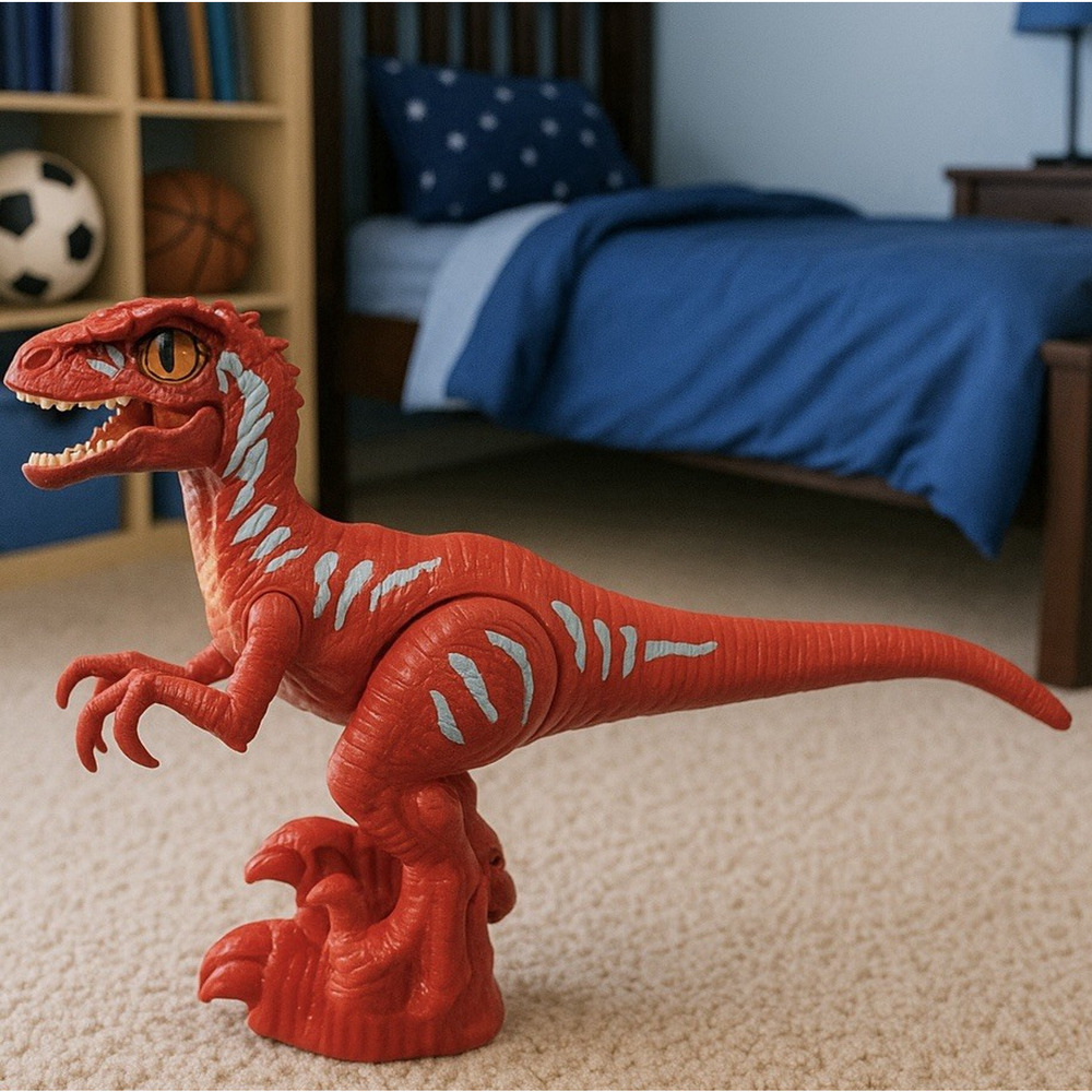 Robo Red Dinosaur Toy Figure Velociraptor Zuru Walking Action Jurassic 11” x 6”